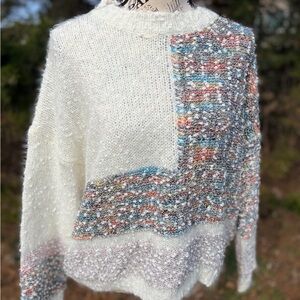 NWT Raga Anthropologie Sweater fuzzy pullover crew multi Women’s Medium